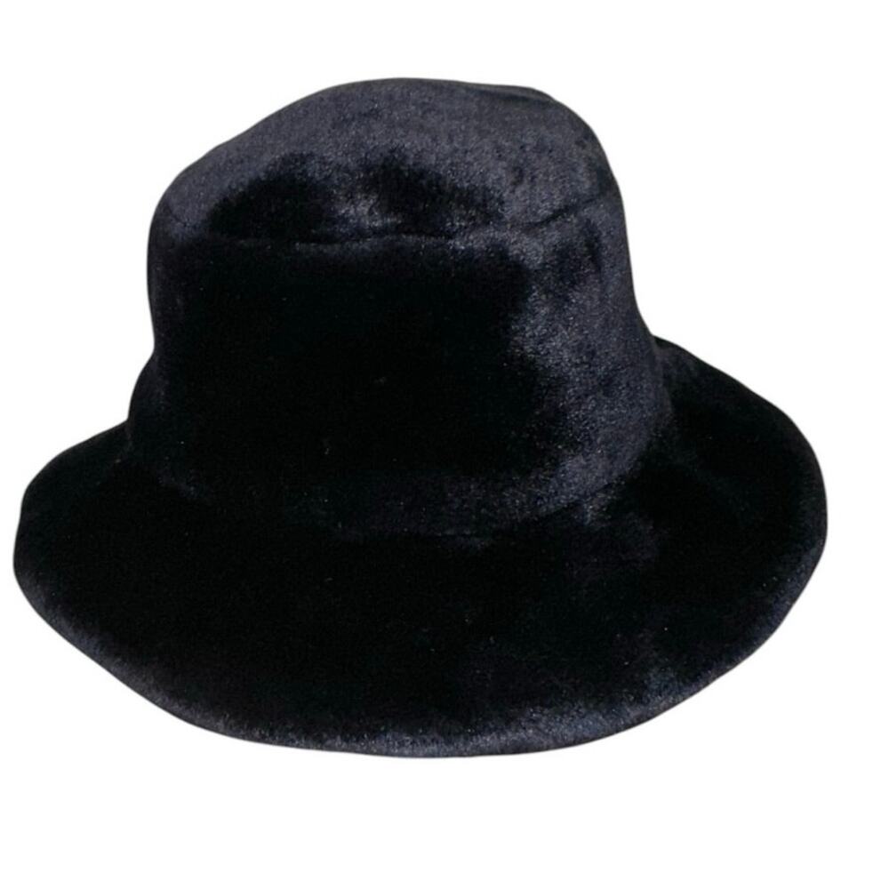 Navy Faux Fur Bucket Hat Sample Piece Plush Minimalist Hat